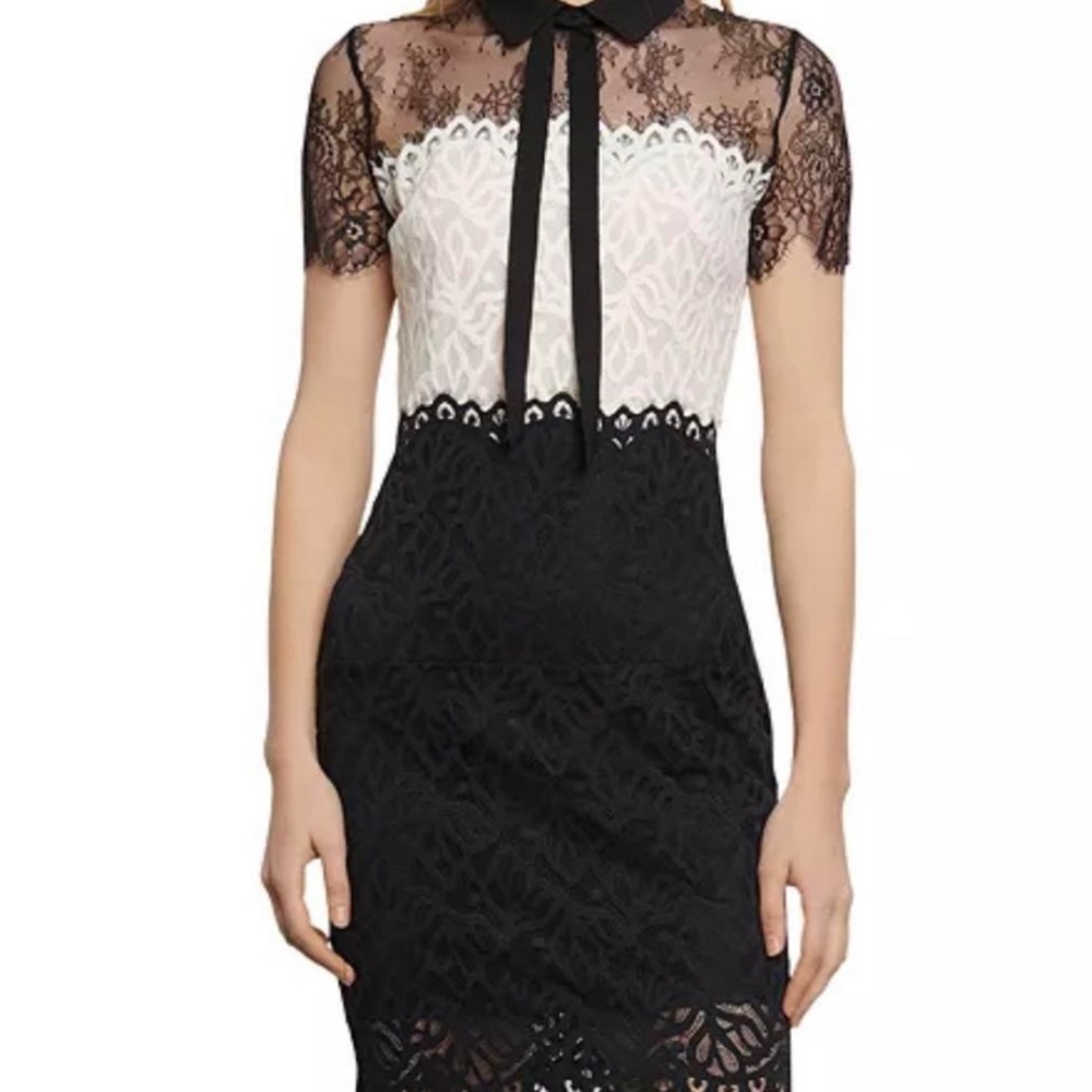 Sandro Black and White Sheath Dress with Peter Pan Collar